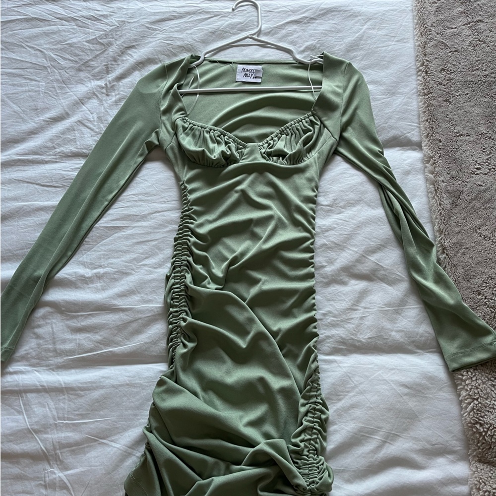 Princess Polly Green Mini/Midi Dress with Ruching